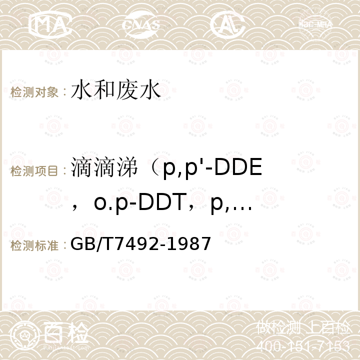 滴滴涕（p,p'-DDE，o.p-DDT，p,p'-DDD，p,p'-DDT） 水质 六六六、滴滴涕的测定 气相色谱法