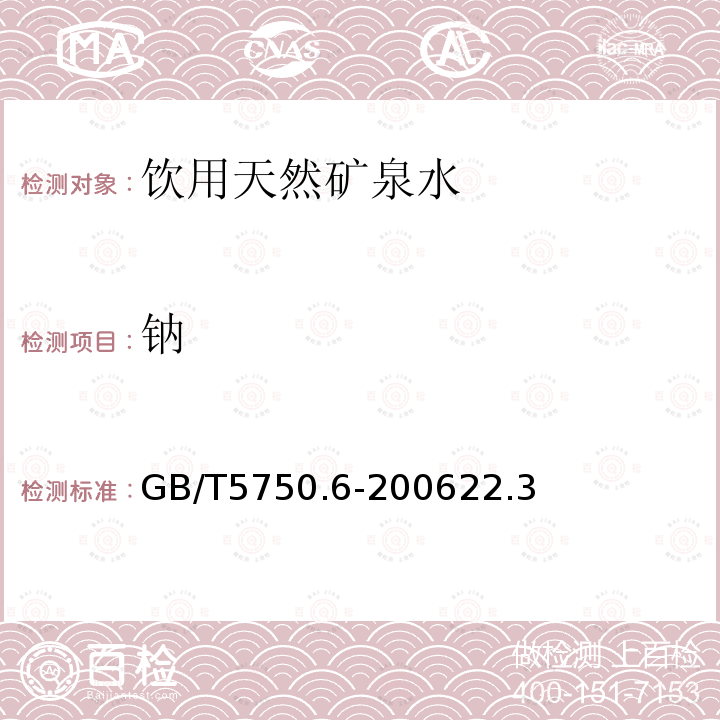 钠 生活饮用水标准检验方法 金属指标 电感耦合等离子体发射光谱法