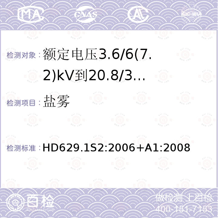 盐雾 额定电压3.6/6(7.2)kV到20.8/36(42)kV电力电缆附件试验要求 第1部分：挤包绝缘电缆