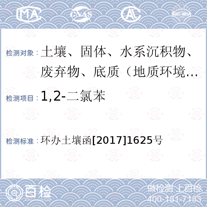 1,2-二氯苯 全国土壤污染状况详查土壤样品分析测试方法技术规定 第二部分4挥发性有机物类