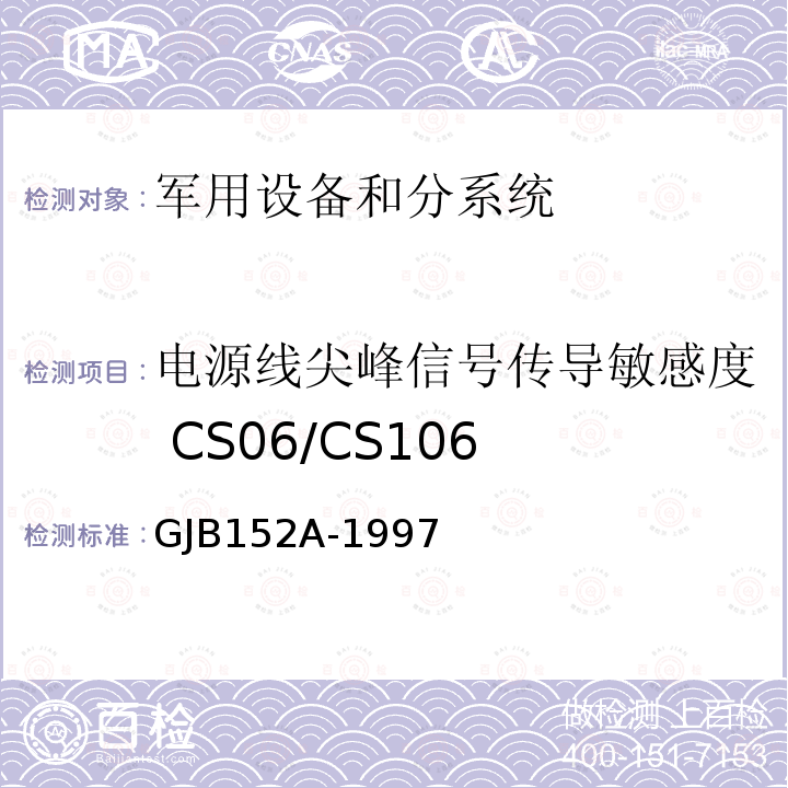 电源线尖峰信号传导敏感度 CS06/CS106 军用设备和分系统电磁发射和敏感度测量