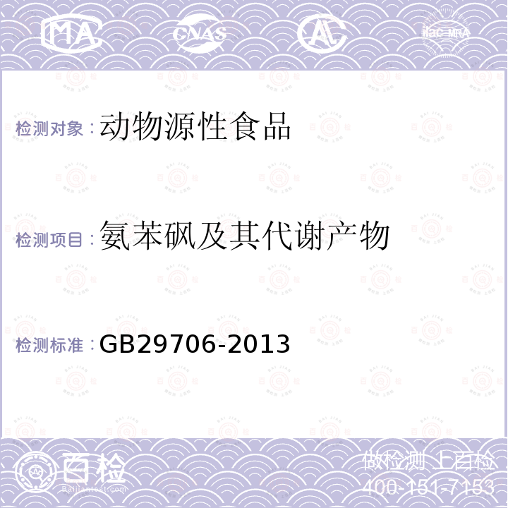 氨苯砜及其代谢产物 食品安全国家标准 动物性食品中氨苯砜残留量的测定 液相色谱-串联质谱法