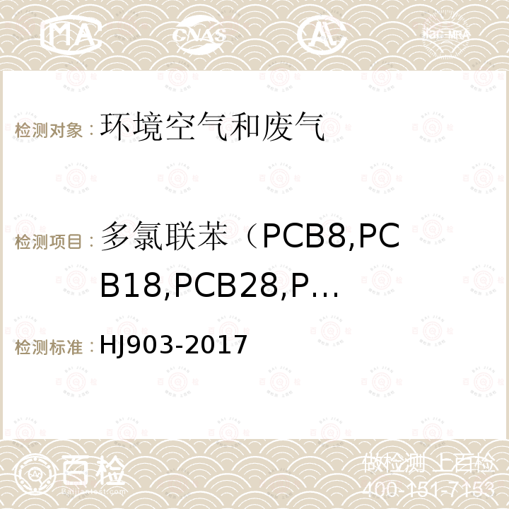 多氯联苯（PCB8,PCB18,PCB28,PCB44,PCB52,PCB66,PCB77,PCB81,PCB101,PCB105,PCB114,PCB118,PCB123,PCB126,PCB128,PCB138,PCB153,PCB156,PCB157,PCB167,PCB169,PCB170,PCB180,PCB187,PCB189,PCB195,PCB206） 环境空气 多氯联苯的测定 气相色谱法