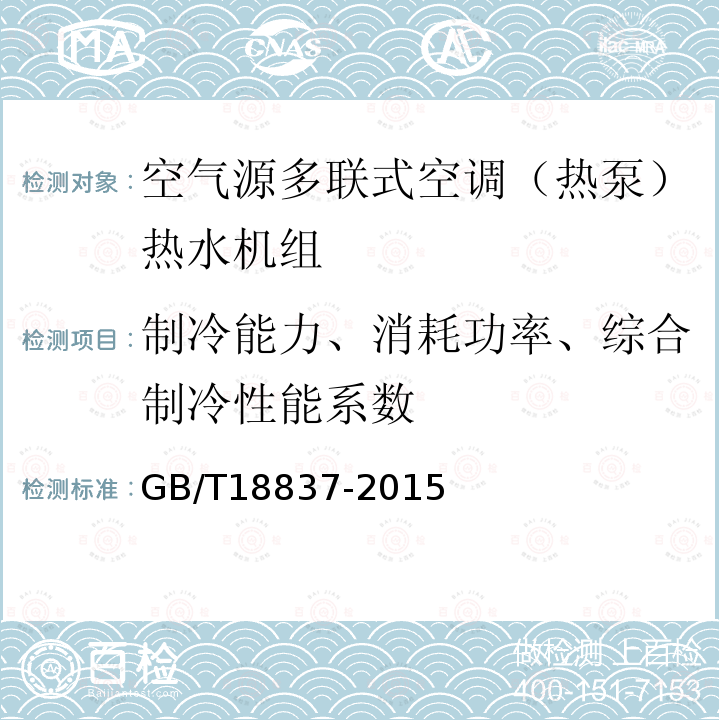 制冷能力、消耗功率、综合制冷性能系数 多联式空调（热泵）机组