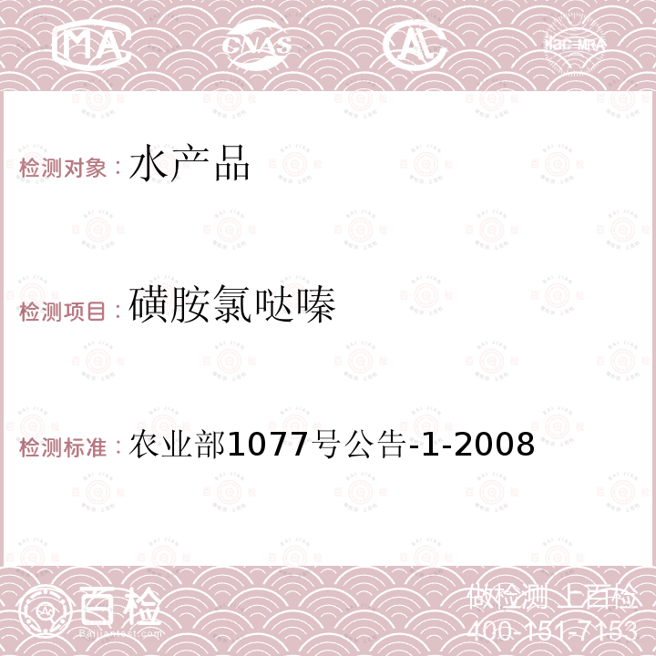 磺胺氯噠嗪 水產品中17種磺胺類及15種喹諾酮類藥物殘留量的測定 液相色譜-串聯質譜法