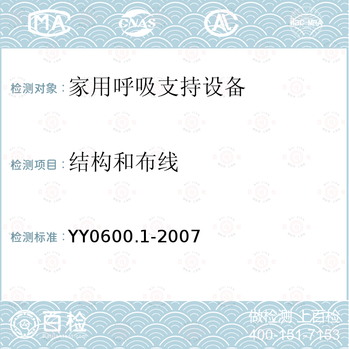 结构和布线 医用呼吸机 基本安全和主要性能专用要求　第1部分:家用呼吸支持设备