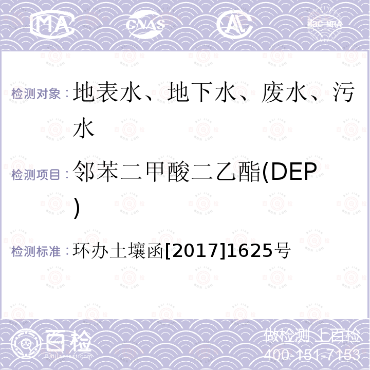 邻苯二甲酸二乙酯(DEP) 全国土壤污染状况详查 地下水样品分析测试方法技术规定 送审稿 第二部分 地下水样品有机污染物项目分析测试 第三节 邻苯二甲酸酯 气相色谱-质谱法