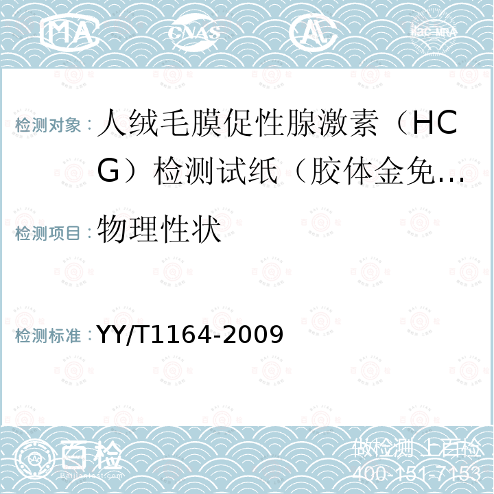 物理性状 人绒毛膜促性腺激素（HCG）检测试纸（胶体金免疫层析法）