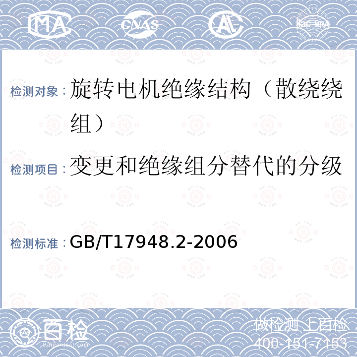 变更和绝缘组分替代的分级 旋转电机绝缘结构功能性评定 散绕绕组试验规程 变更和绝缘组分替代的分级