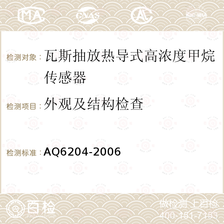 外觀及結(jié)構(gòu)檢查 瓦斯抽放用熱導(dǎo)式高濃度甲烷傳感器