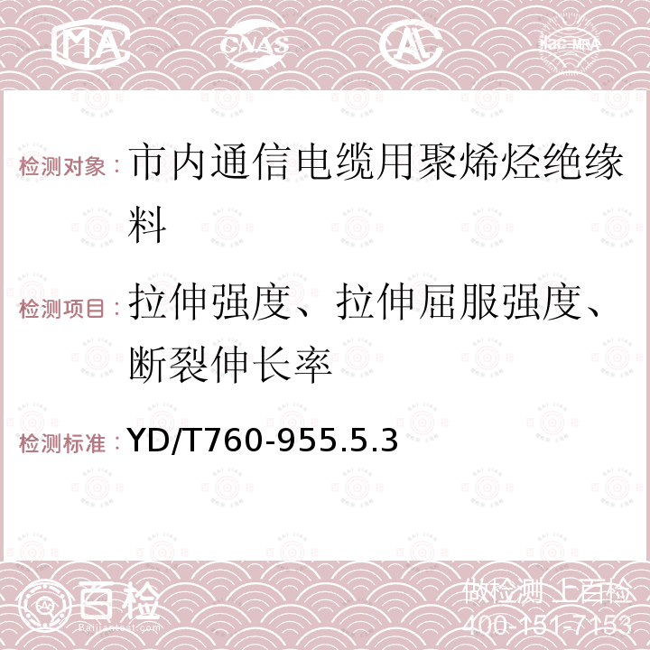 拉伸强度、拉伸屈服强度、断裂伸长率 市内通信电缆用聚烯烃绝缘料