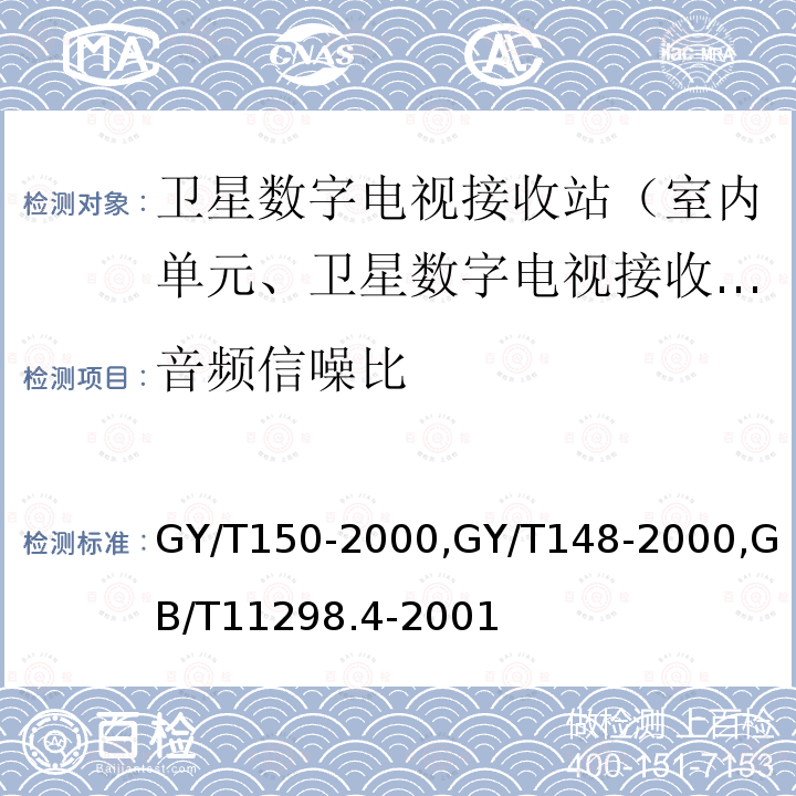 音频信噪比 卫星数字电视接收站测量方法——室内单元测量,
卫星数字电视接收机技术要求,
卫星电视地球接收站测量方法室内单元测量