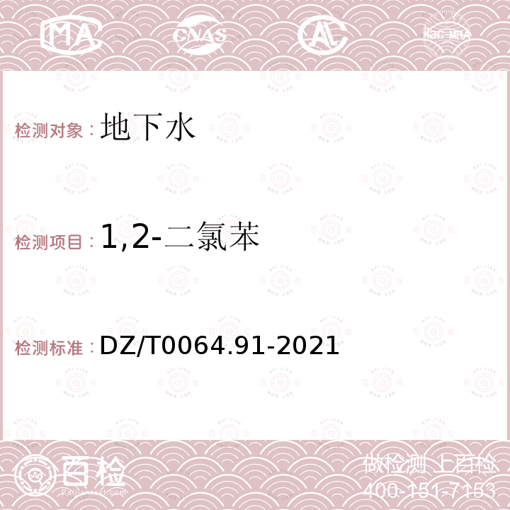 1,2-二氯苯 地下水质分析方法 第91部分：二氯甲烷、氯乙烯、1,1-二氯乙烷等24种挥发性卤代烃类化合物的测定 吹扫捕集/气相色谱-质谱法