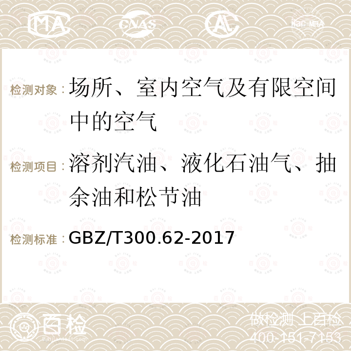 溶剂汽油、液化石油气、抽余油和松节油 工作场所空气有毒物质测定 溶剂汽油、液化石油气、抽余油和松节油