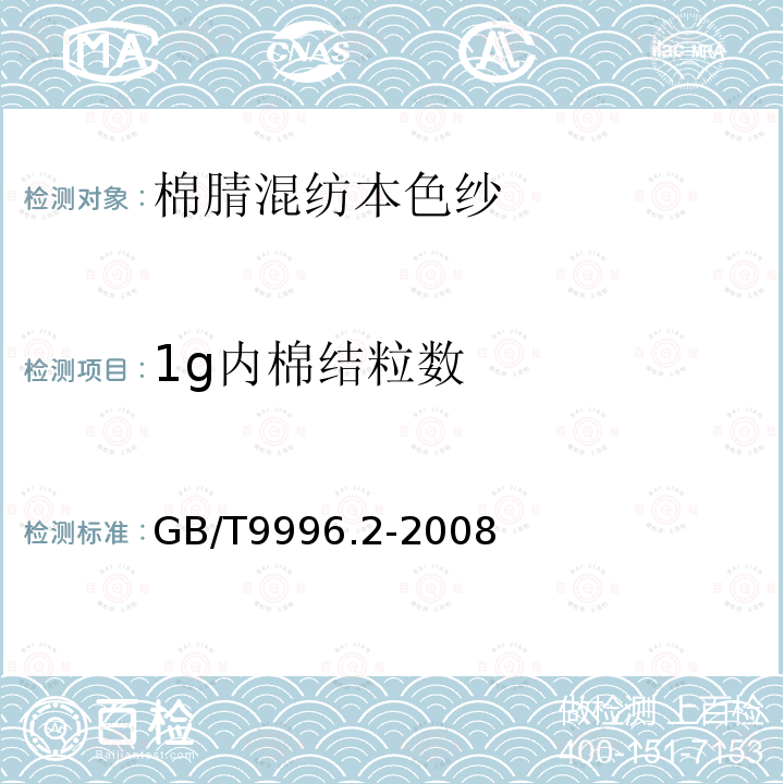 1g内棉结粒数 棉及化纤纯纺、混纺纱线外观质量黑板检验方法 第2部分:分别评定法