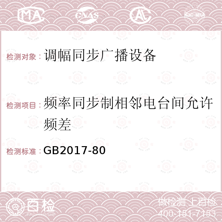 频率同步制相邻电台间允许频差 中波广播网覆盖技术