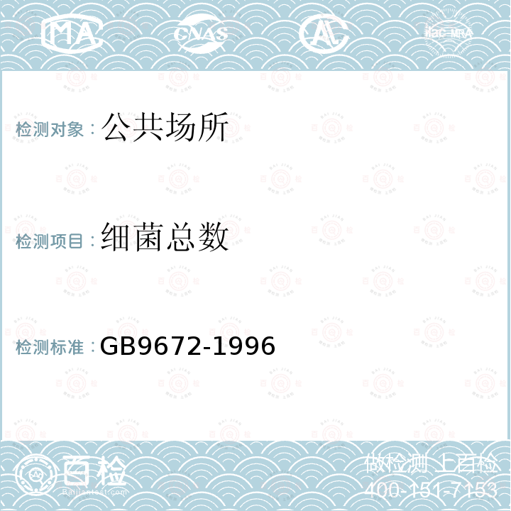 细菌总数 GB 9672-1996 公共交通等候室卫生标准
