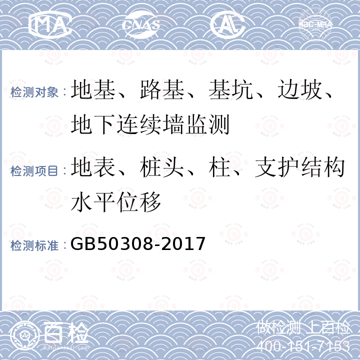 地表、桩头、柱、支护结构水平位移 城市轨道交通工程测量规范