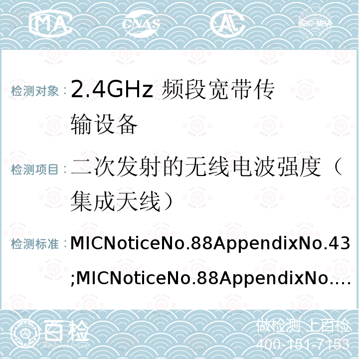 二次发射的无线电波强度（集成天线） 2.4GHz频带高级低功耗数据通信系统
