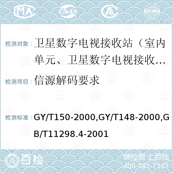 信源解码要求 卫星数字电视接收站测量方法——室内单元测量,
卫星数字电视接收机技术要求,
卫星电视地球接收站测量方法室内单元测量