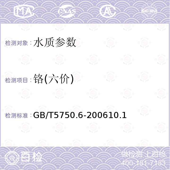 铬(六价) 生活饮用水标准检验方法 金属指标 二苯碳酰二肼分光光度法