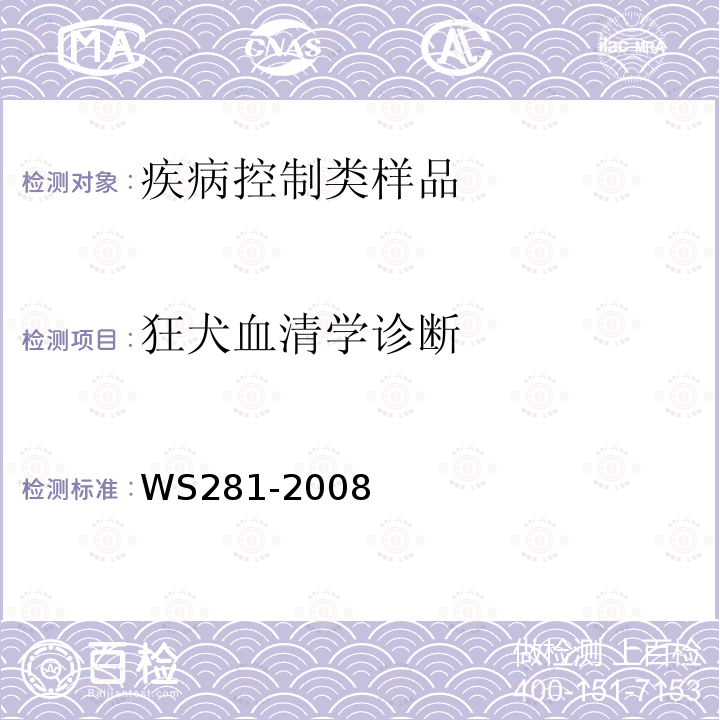 狂犬血清学诊断 WS 281-2008 狂犬病诊断标准