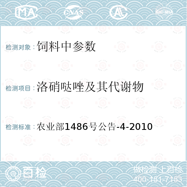 洛硝哒唑及其代谢物 饲料中硝基咪唑类药物的测定 液相色谱-质谱法