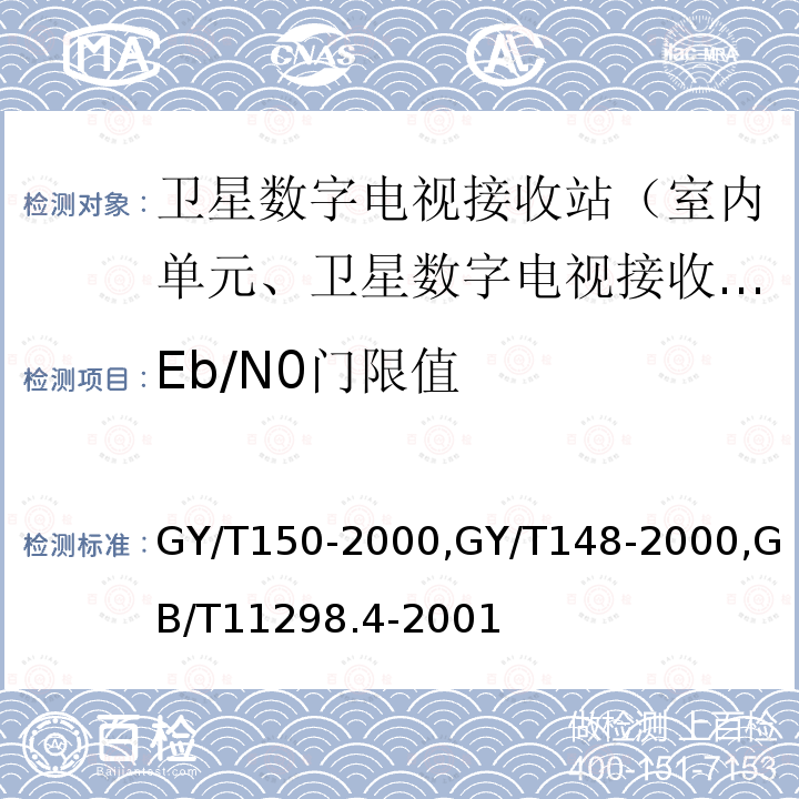 Eb/N0门限值 卫星数字电视接收站测量方法——室内单元测量,
卫星数字电视接收机技术要求,
卫星电视地球接收站测量方法室内单元测量