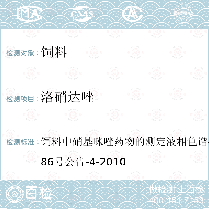 洛硝达唑 饲料中硝基咪唑药物的测定 液相色谱-质谱质谱法 农业部1486号公告-4-2010