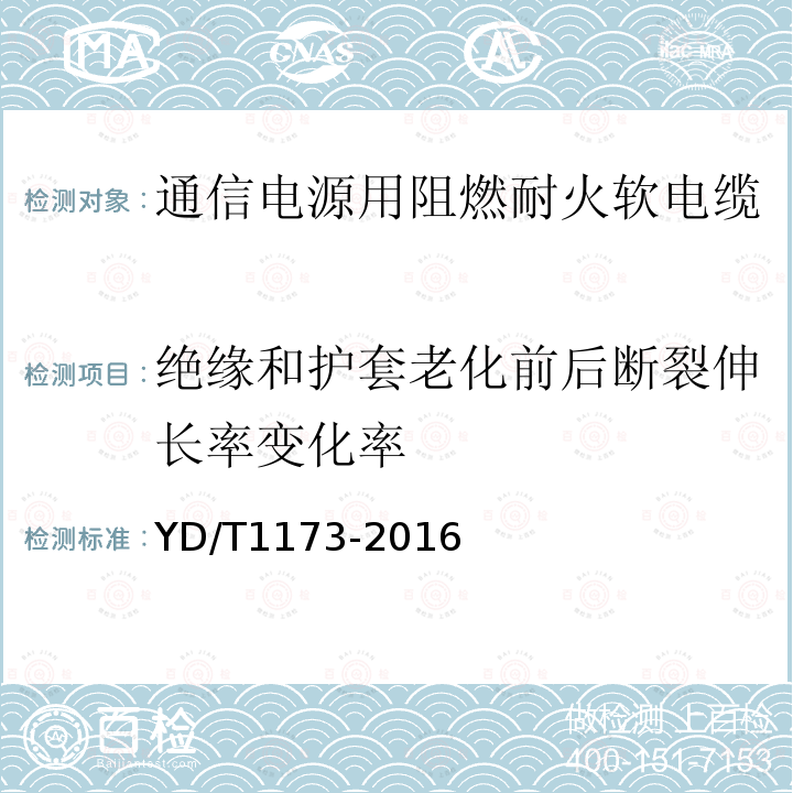 绝缘和护套老化前后断裂伸长率变化率 通信电源用阻燃耐火软电缆