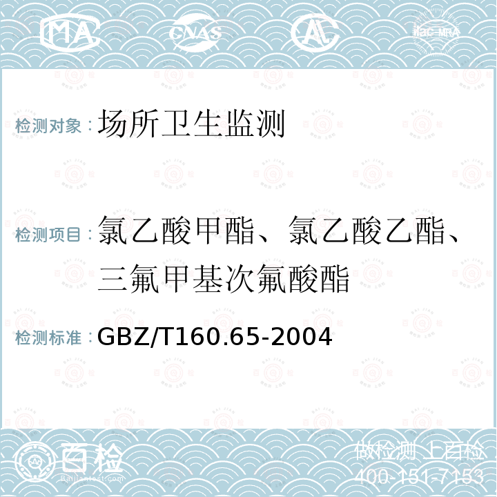 氯乙酸甲酯、氯乙酸乙酯、三氟甲基次氟酸酯 工作场所空气有毒物质测定 卤代脂肪族酯类化合物 GBZ/T 160.65-2004