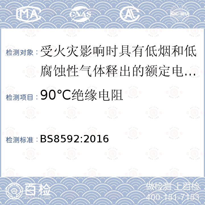 90℃绝缘电阻 BS 8592:2016 受火灾影响时具有低烟和低腐蚀性气体释出的额定电压450/750V热固性绝缘，无铠装，耐火，单芯无护套电缆规范