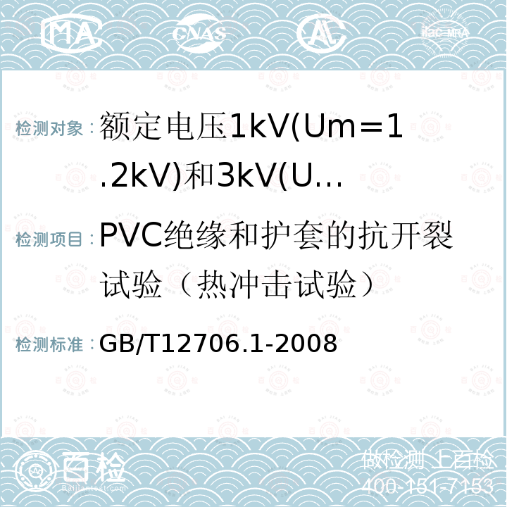 PVC绝缘和护套的抗开裂试验（热冲击试验） 额定电压1kV(Um=1.2kV)到35kV(Um=40.5kV)挤包绝缘电力电缆及附件 第1部分: 额定电压1kV(Um=1.2kV)和3kV(Um=3.6kV)电缆