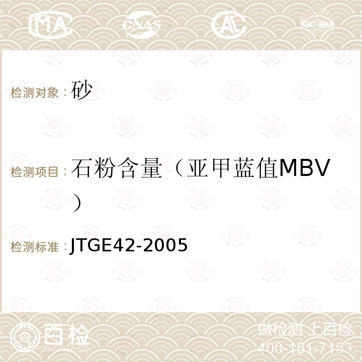 石粉含量（亚甲蓝值MBV） T 0349-2005 公路工程集料试验规程 T0349-2005