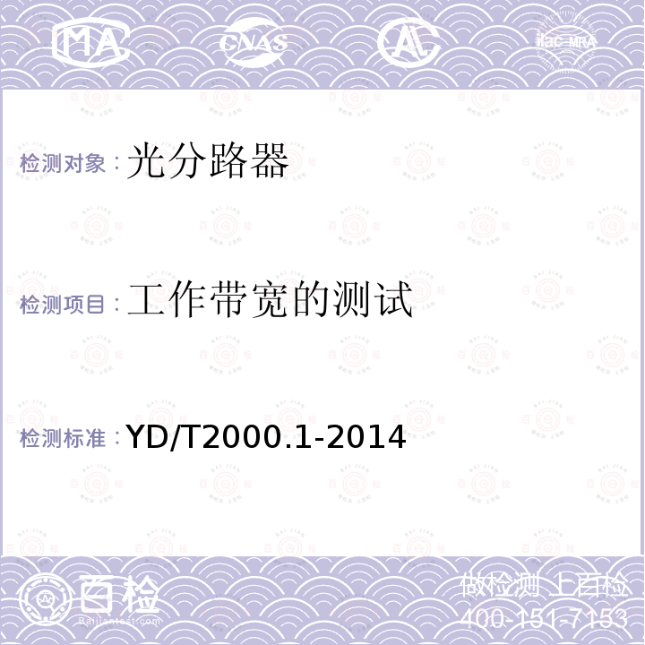 工作带宽的测试 平面光波道集成光路器件第1部分：基于平面光波导（PLC）的光功率分路器