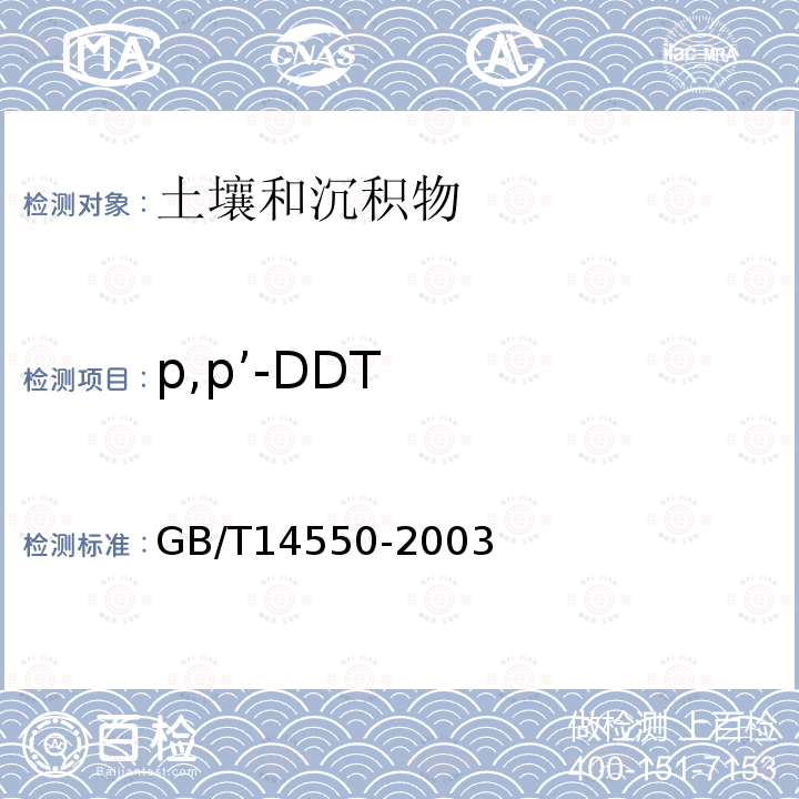 p,p’-DDT 土壤中六六六和滴滴涕测定的气相色谱法