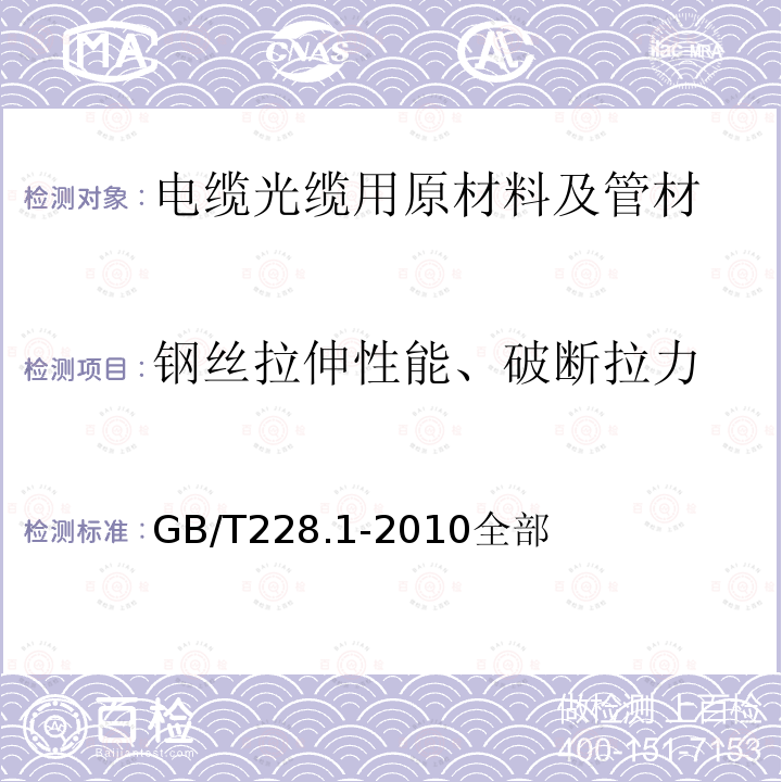 钢丝拉伸性能、破断拉力 金属材料拉伸试验 第1部分：室温试验方法