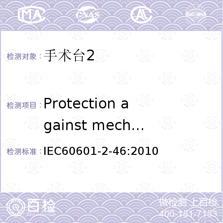 Protection against mechanical hazards of ME EQUIPMENT and ME SYSTEMS IEC 60601-2-46-2010 医用电气设备 第2-46部分:手术台安全专用要求