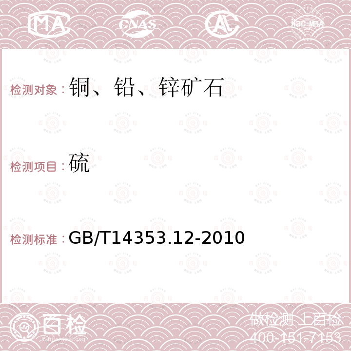 硫 铜矿石、铅矿石、锌矿石化学分析方法 第12部分 硫量测定