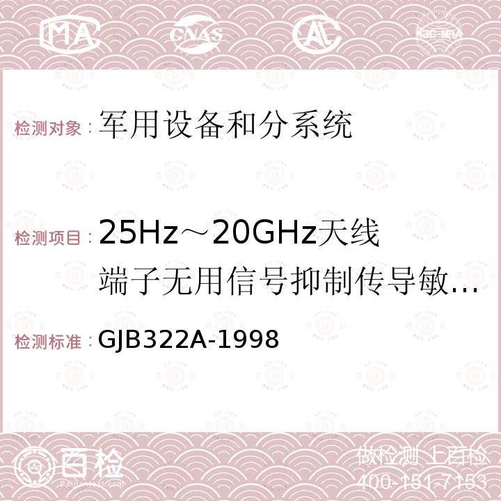 25Hz～20GHz天线端子无用信号抑制传导敏感度 CS04/CS104 军用计算机通用规范