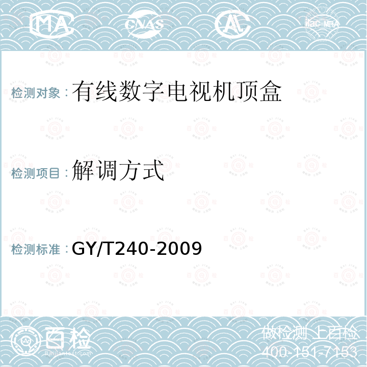 解调方式 有线数字电视机顶盒技术要求和测量方法