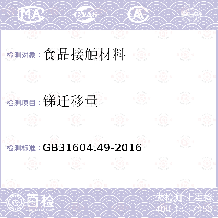 锑迁移量 食品安全国家标准食品接触材料及制品砷镉铬铅的测定和砷镉铬镍铅锑锌迁移量的测定