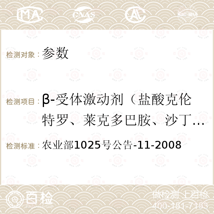 β-受体激动剂（盐酸克伦特罗、莱克多巴胺、沙丁胺醇、齐帕特罗、氯丙那林、特布他林、西马特罗、西布特罗、马布特罗、溴布特罗、班布特罗等） 猪尿中β-受体激动剂多残留检测 液相色谱-串联质谱法