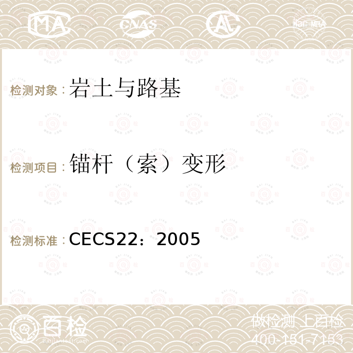 锚杆（索）变形 CECS22：2005 土层锚杆（索）技术规范 第9章