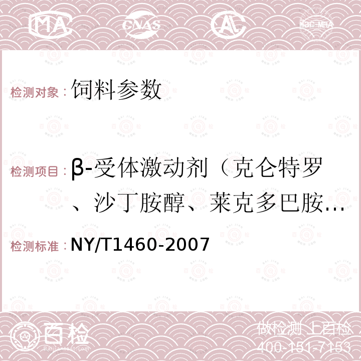 β-受体激动剂（克仑特罗、沙丁胺醇、莱克多巴胺、齐帕特罗、氯丙那林、特布他林、西马特罗、西布特罗、马布特罗、溴布特罗、克仑普罗、班布特罗、妥布特罗、非诺特罗和喷布特罗等） 饲料中盐酸克仑特罗的测定 酶联免疫吸附法