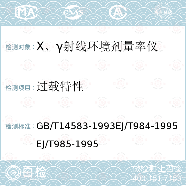 过载特性 环境地表γ辐射剂量率测定规范
环境监测用X、γ辐射测量仪
第一部分：剂量率仪型
 环境监测用X、γ辐射测量仪
第二部分：剂量仪型