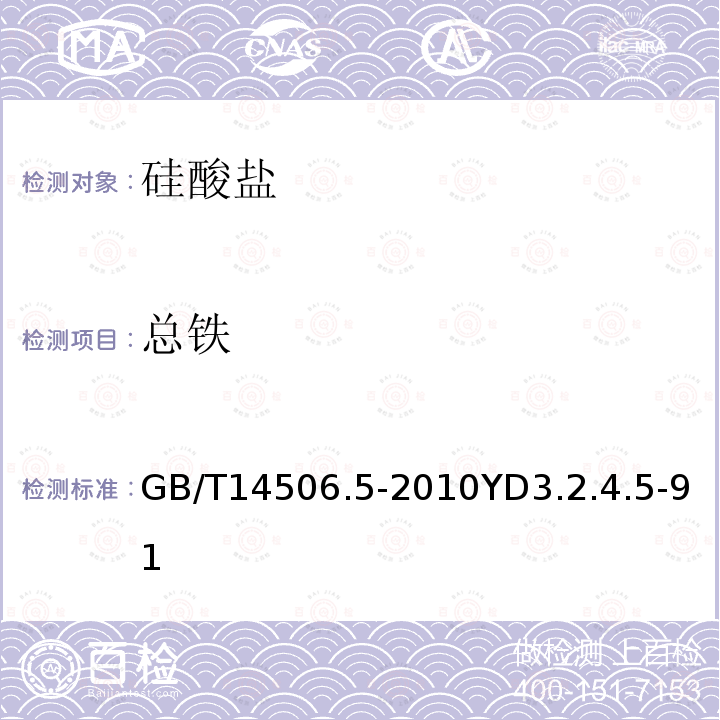 总铁 硅酸盐岩石化学分析方法 第5部分:总铁量测定；原子吸收光谱法