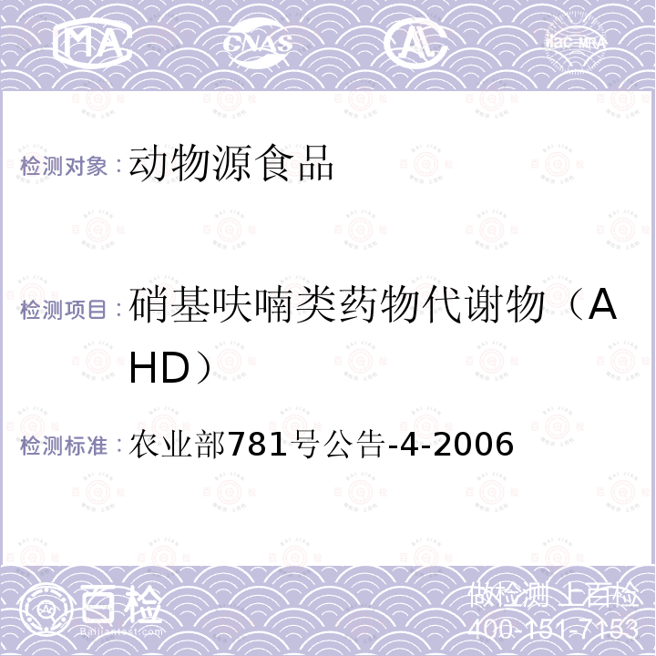 硝基呋喃类药物代谢物（AHD） 动物源食品中硝基呋喃类代谢物残留量的测定 高效液相色谱-串联质谱法