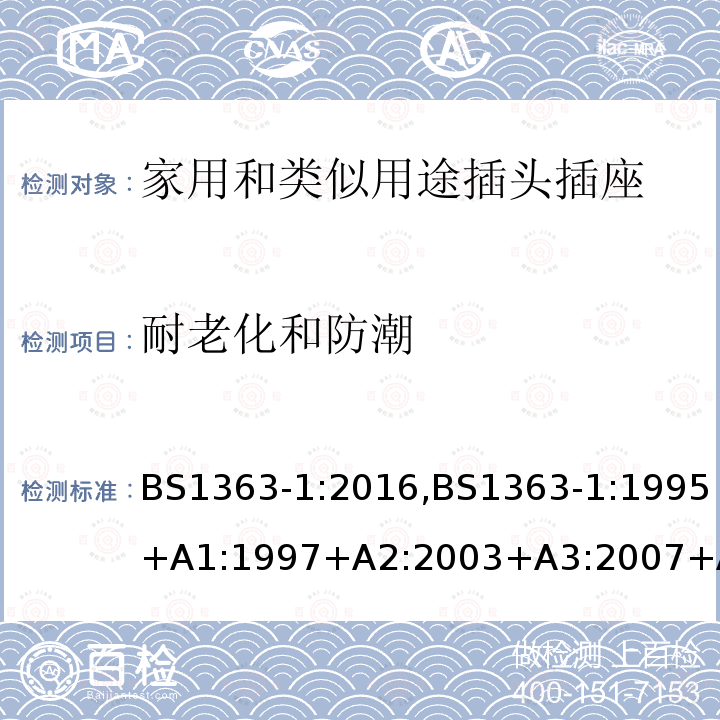 耐老化和防潮 插头、插座、转换器和连接单元 第1部分可拆线和不可拆线13A 带熔断器插头 的规范