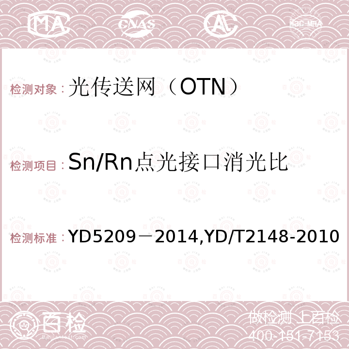 Sn/Rn点光接口消光比 YD 5209-2014 光传送网(OTN)工程验收暂行规定(附条文说明)